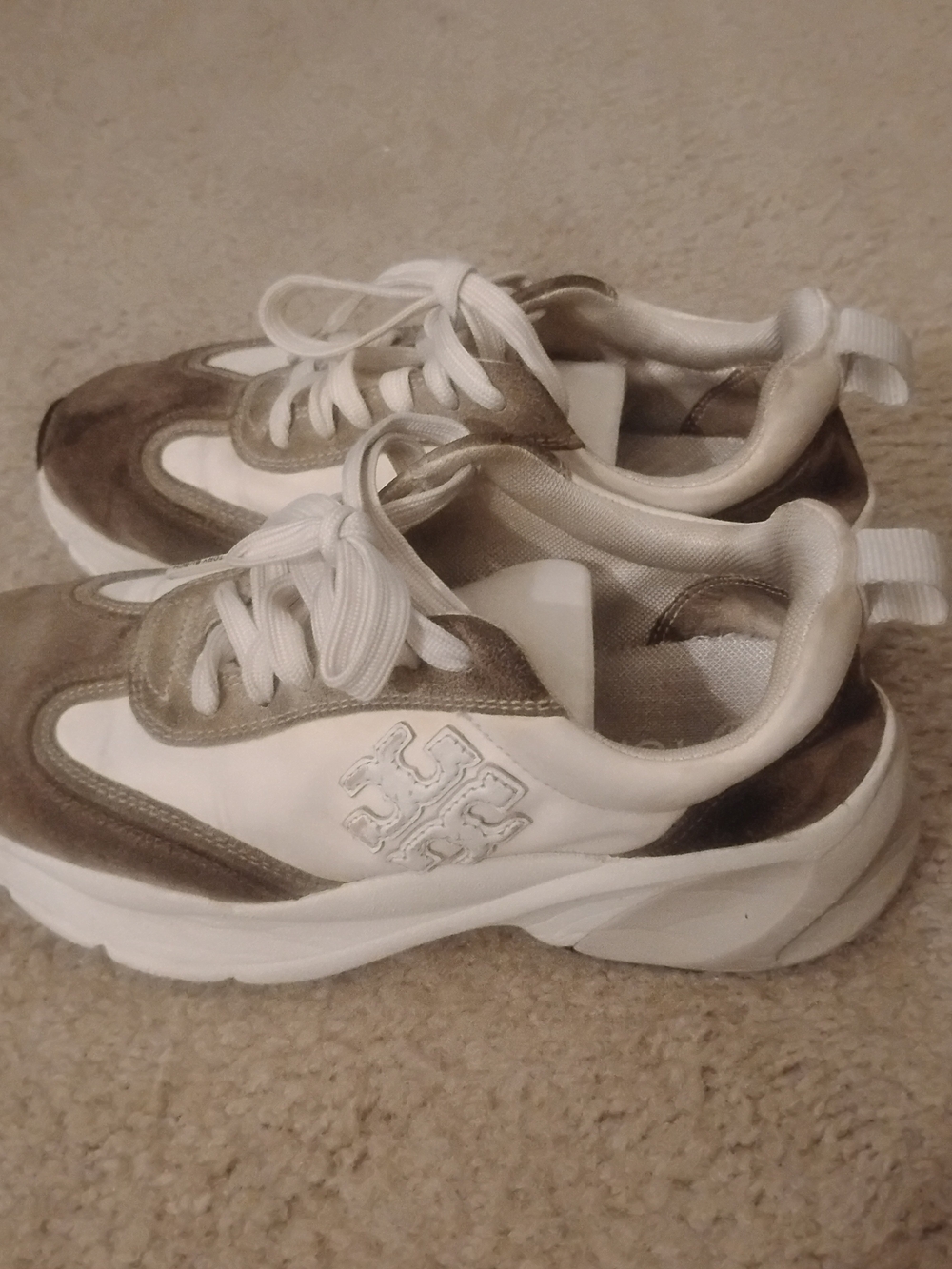 Tory Burch White and Gray Platform Sneakers